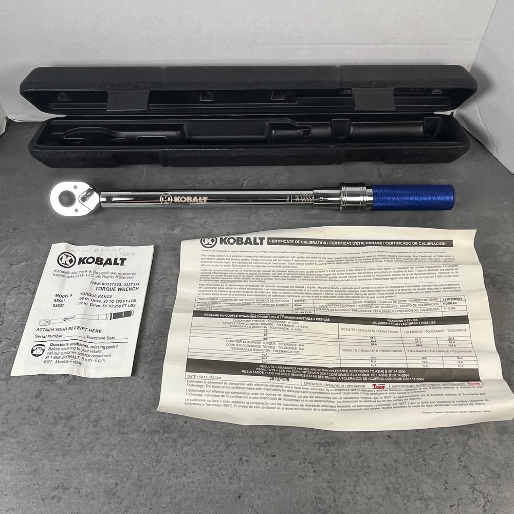 Kobalt 3/8 in Drive Torque Wrench 20-100 FT-LBS 85601 337333 with Case, Like New
